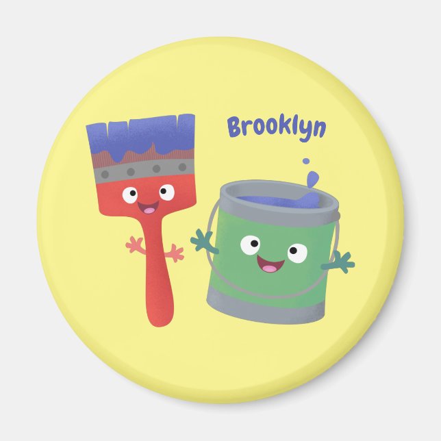 Íman Pincel de pintura e personagens de desenho animado (Frente)