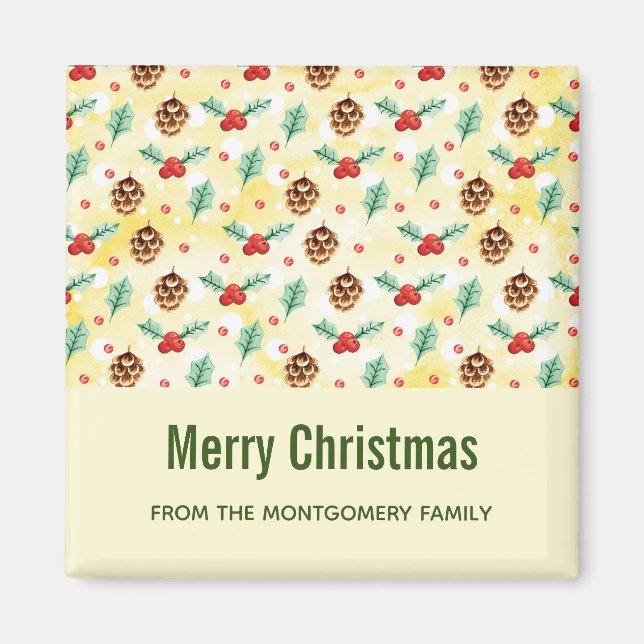 Íman Pine Cones e Holly Natal Patterno (Frente)