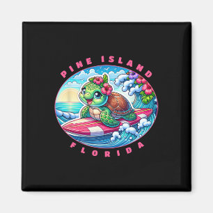 Íman Pine Island Flórida Garota Surfista Fofa Tartaruga