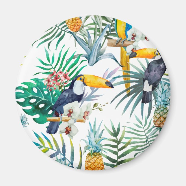 Íman Pineanás de Verão Tropicais Pássaros Pássaros (Frente)