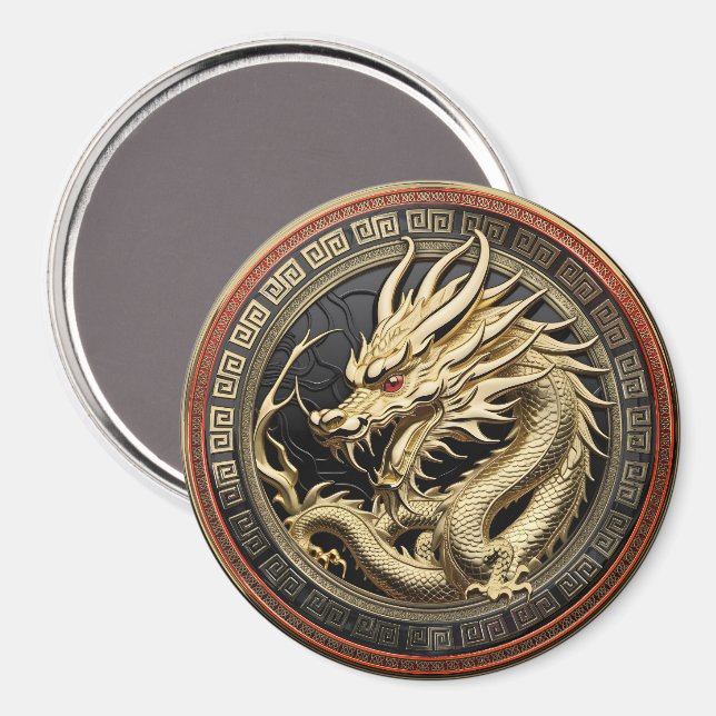 Íman Pingente de Dragão Oriental Sagrado Dourado (Front/Back)