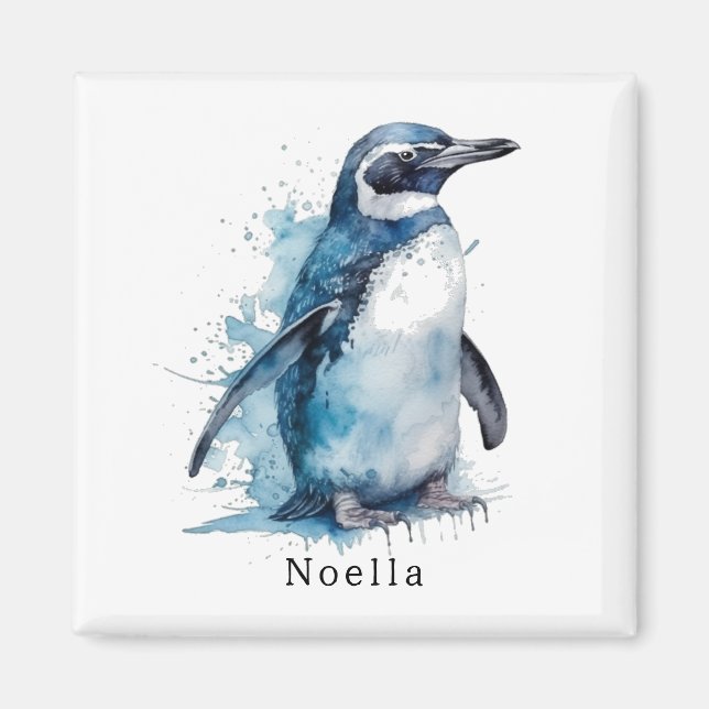 Íman Pinguim Aquarela Ártico Azure, personalizado (Frente)