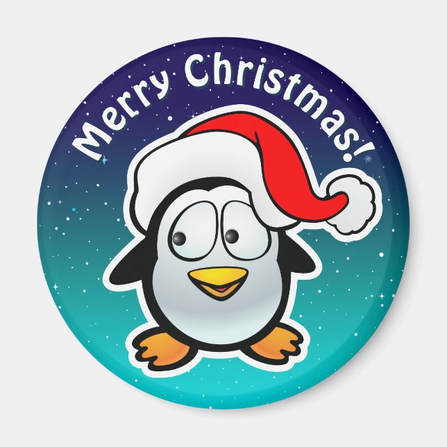 Íman Pinguim Bonito Com Cartoon De Chapéu De Natal (Frente)
