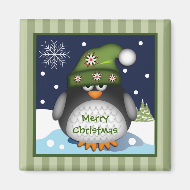 Íman Pinguim bonito e texto de Natal feliz Magnet (Frente)