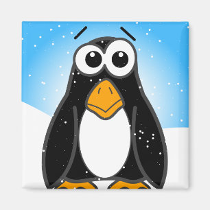 Íman Pinguim bonito na neve com céu azul