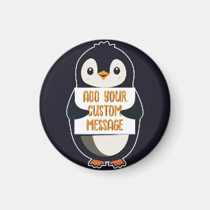 Íman Pinguim brincalhão com um sinal para sua mensagem
