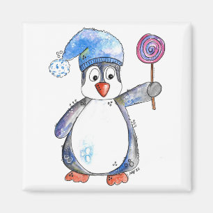 Íman Pinguim Caprichoso Fofo com um Pirulito