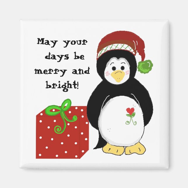 Íman Pinguim com uma mensagem de feriado (Frente)