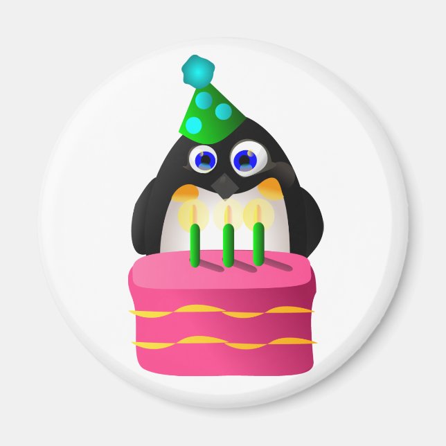 Íman Pinguim De Aniversário Com Bolo (Frente)