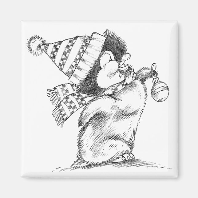 Íman Pinguim de Natal Bonito com Chapéu e Scarf (Frente)