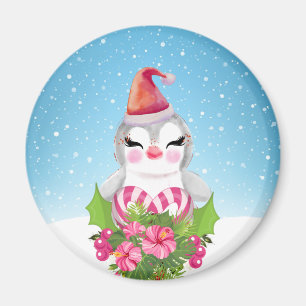 Íman Pinguim de Natal bonito em Santa Hat