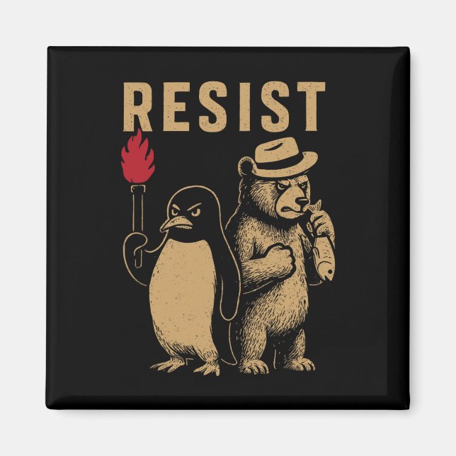 Íman Pinguim Engraçado Resiste Pinguins em Protesto Con (Frente)