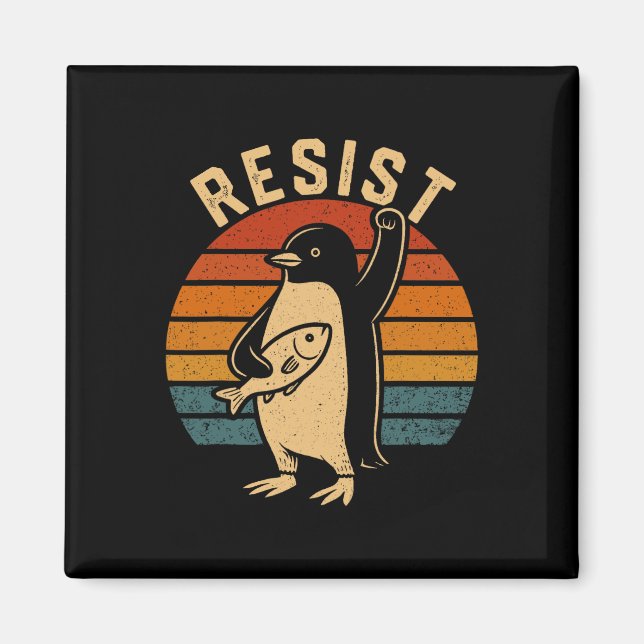 Íman Pinguim Engraçado Resiste Pinguins em Protesto Con (Frente)