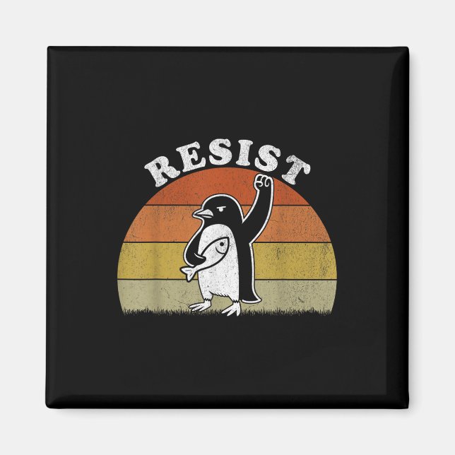 Íman Pinguim Engraçado Resiste Pinguins em Protesto Con (Frente)