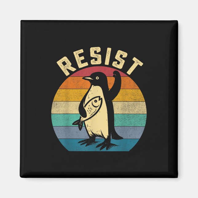 Íman Pinguim Engraçado Resiste Pinguins em Protesto Con (Frente)