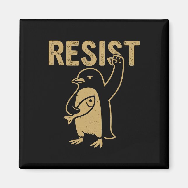 Íman Pinguim Engraçado Resiste Pinguins em Protesto Con (Frente)
