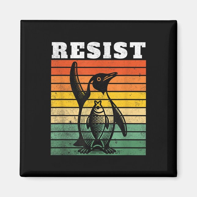 Íman Pinguim Engraçado Resiste Pinguins em Protesto Con (Frente)