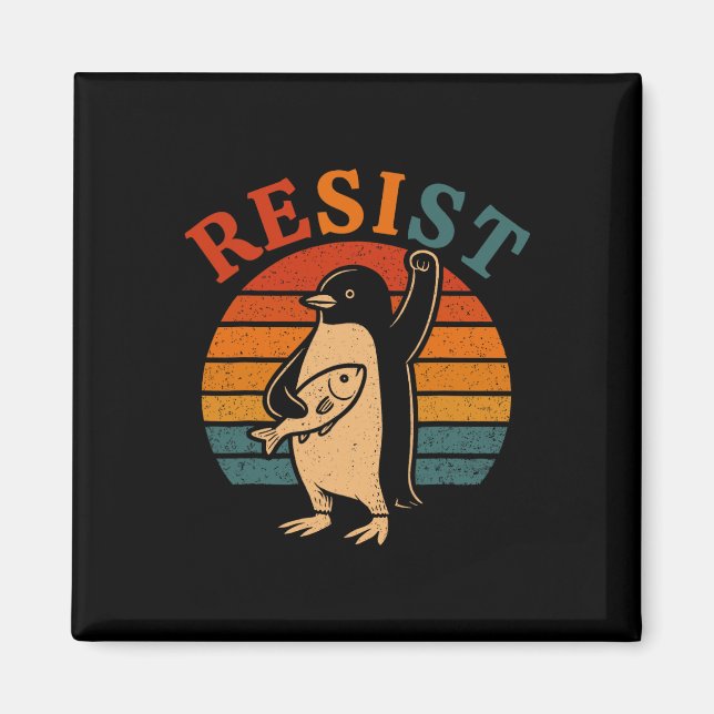 Íman Pinguim Engraçado Resiste Pinguins em Protesto Con (Frente)