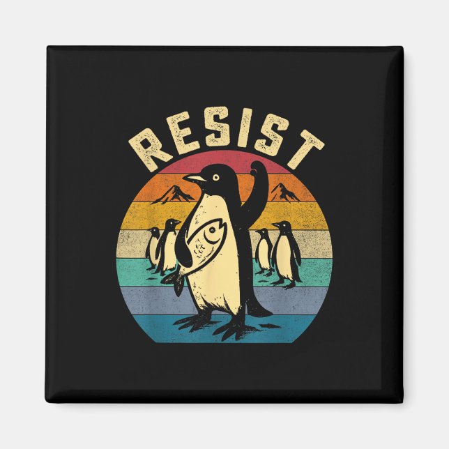 Íman Pinguim Engraçado Resiste Pinguins em Protesto Con (Frente)