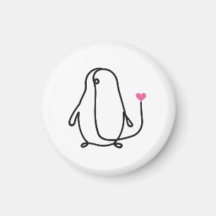 Íman Pinguim Fofo Arte de Linha Única com Coração Rosa