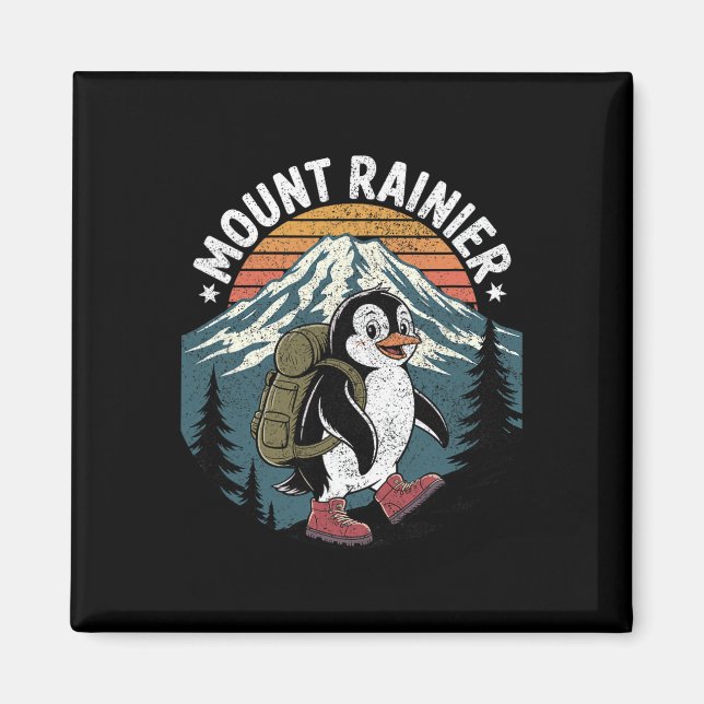 Íman Pinguim Montanhista Divertido Subindo o Monte Rain (Frente)