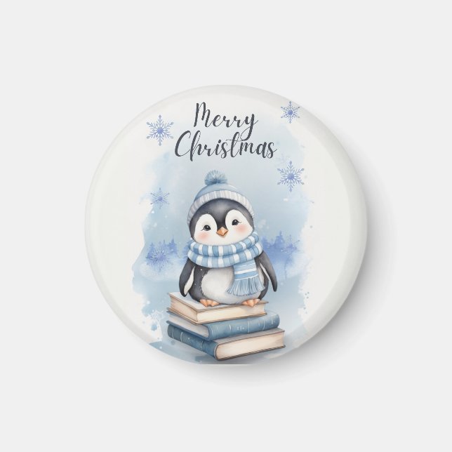 Íman Pinguim Natal de Watercolor (Frente)