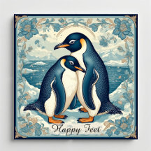 Pinguim Pés Felizes Casal de Pássaros de Gelo Neve