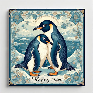 Íman Pinguim Pés Felizes Casal de Pássaros de Gelo Neve
