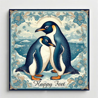 Íman Pinguim Pés Felizes Casal de Pássaros de Gelo Neve