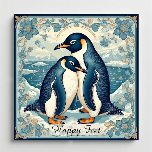 Íman Pinguim Pés Felizes Casal de Pássaros de Gelo Neve (Happy Feet Penguin Ice Bird Couple Snow Glacier Magnet)