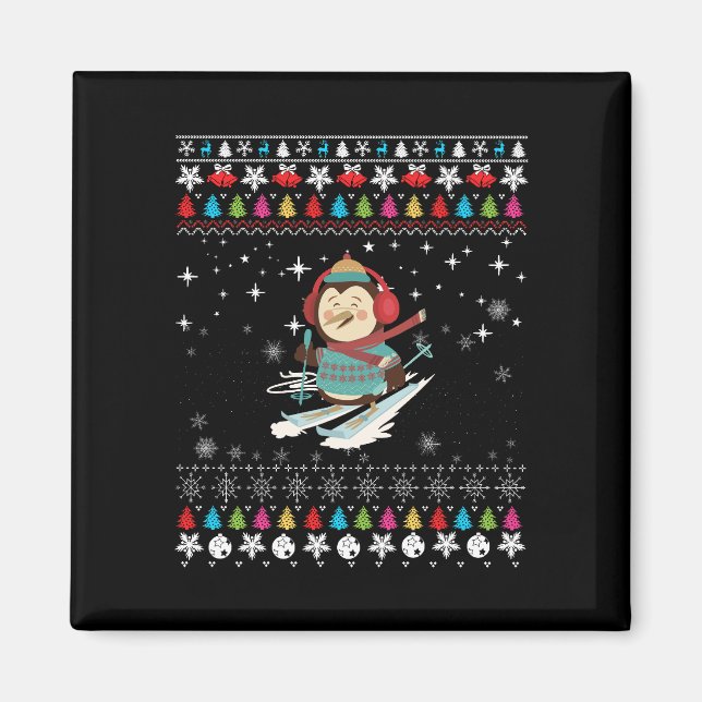 Íman Pinguim Pinguim de Esqui no Natal (Frente)