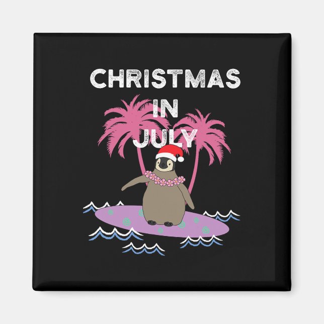 Íman Pinguim Surfista de Natal em Julho (Frente)
