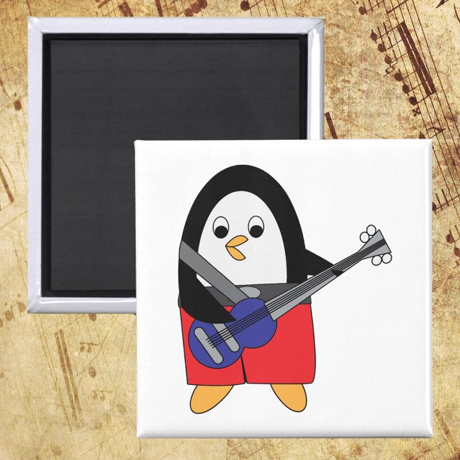 Íman Pinguim Tocando Violão (A magnet with a cute penguin playing the bass guitar.)