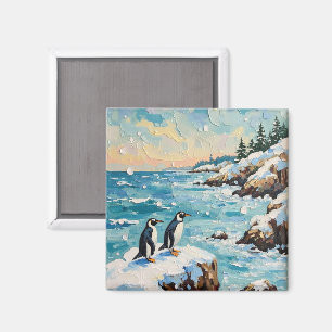Íman Pinguins Antigos na Falésia de Natal Costeira Neva