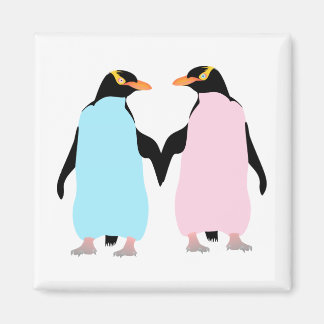 Íman Pinguins cor-de-rosa e azuis de mãos dadas.