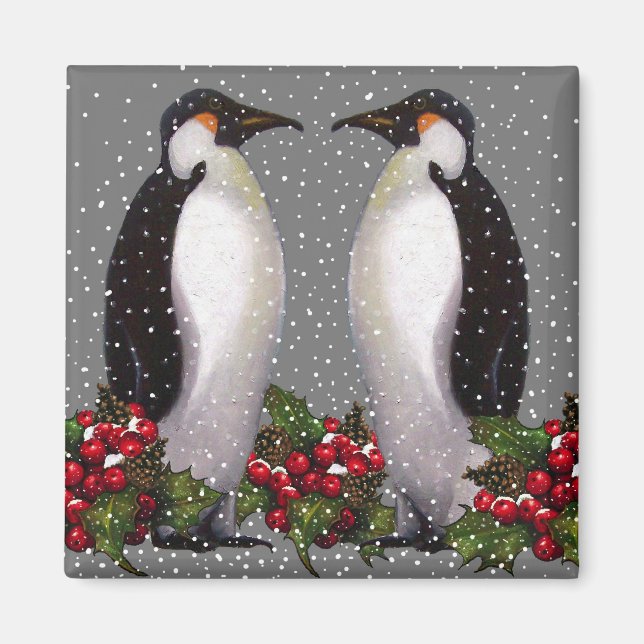 Íman Pinguins de Natal na Neve, Holly: Arte (Frente)