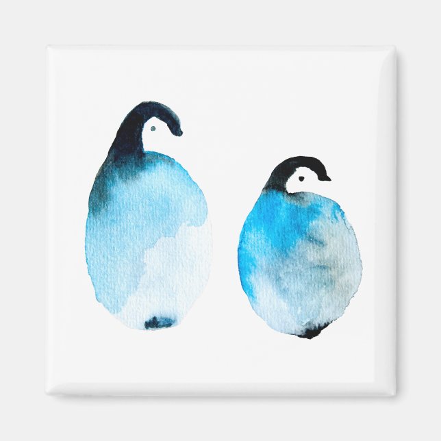 Íman Pinguins fofos aquarela (Frente)