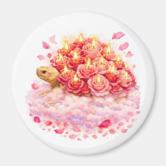 Íman Pink and red Birthday Roses Sulcata turtle cloud (Frente)