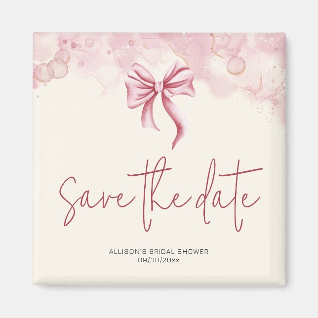 Íman Pink Bow Save the Date Bridal Shower (Frente)