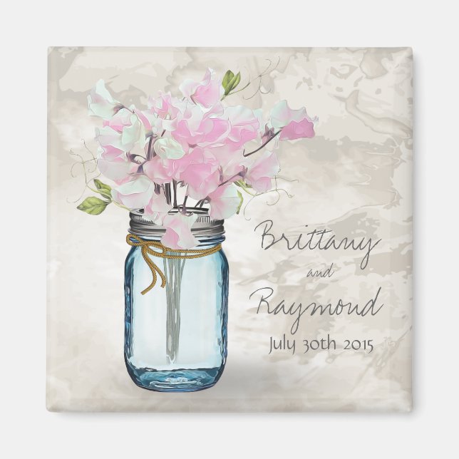 ÍMAN PINK DOCE PEAS VINTAGEM MASON JAR WATERCOLOR (Frente)