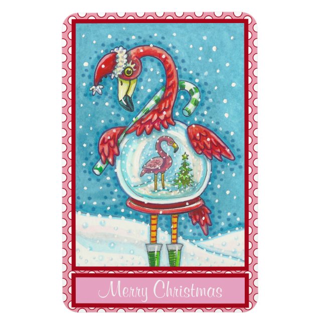 ÍMAN  PINK FLAMINGO BRANCO NATAL DE NEVE MAGNET (Vertical)