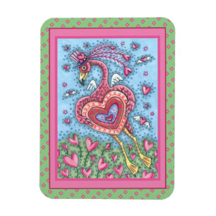 ÍMAN  PINK FLAMINGO CUPID E NAMORADOS DE CORAÇÕES DE VOO