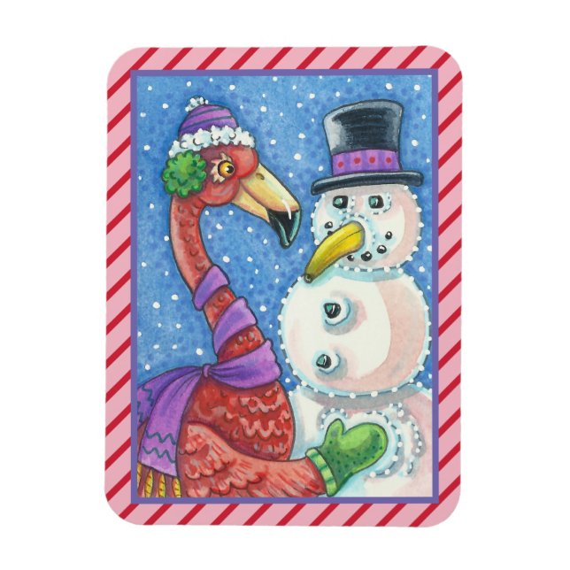 ÍMAN  PINK FLAMINGO SNOWMAN CHRISTMAS MAGNET (Vertical)