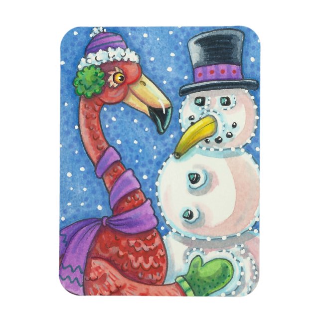 ÍMAN  PINK FLAMINGO SNOWMAN CHRISTMAS MAGNET (Vertical)