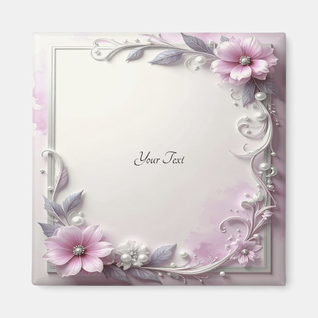 Íman Pink Floral Frame Magnet (Frente)