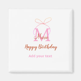 Íman Pink glitter bow add name letter monogram birthday