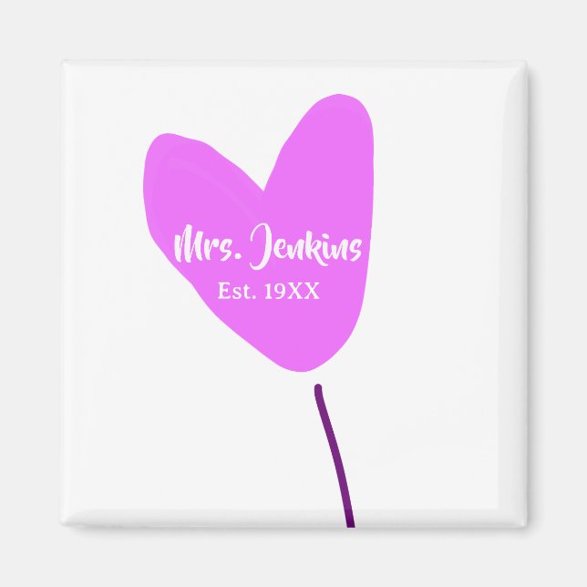 Íman Pink heart balloon Mrs add name est. Add year love (Frente)