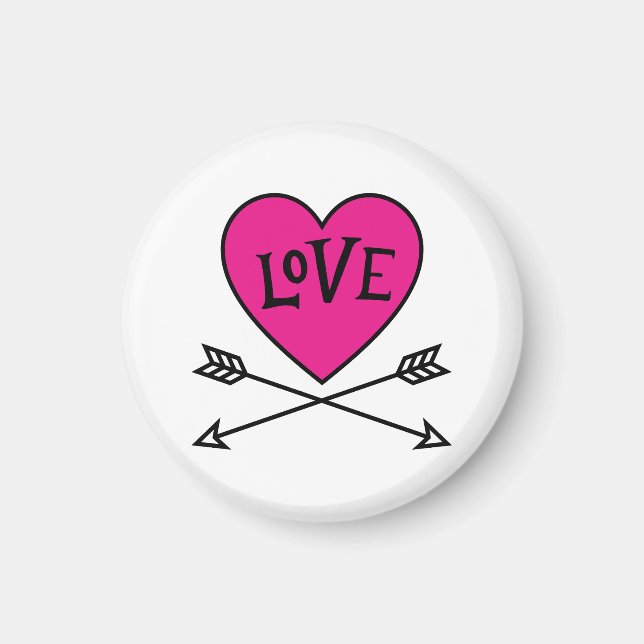 Íman Pink Heart Cupid's Bows LOVE Magnet (Frente)