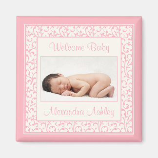 Íman Pink Ivory Floral Damask Baby Magnet
