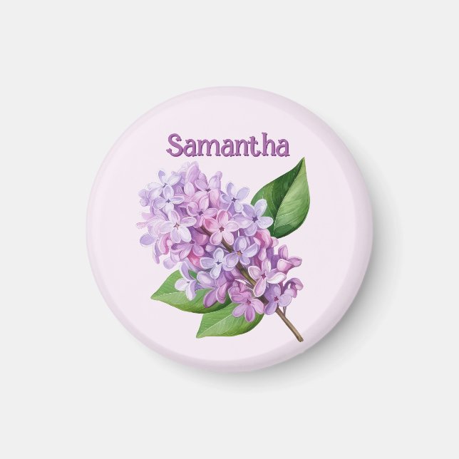 Íman Pink Lilac Blossom Custom Name Magnet (Frente)